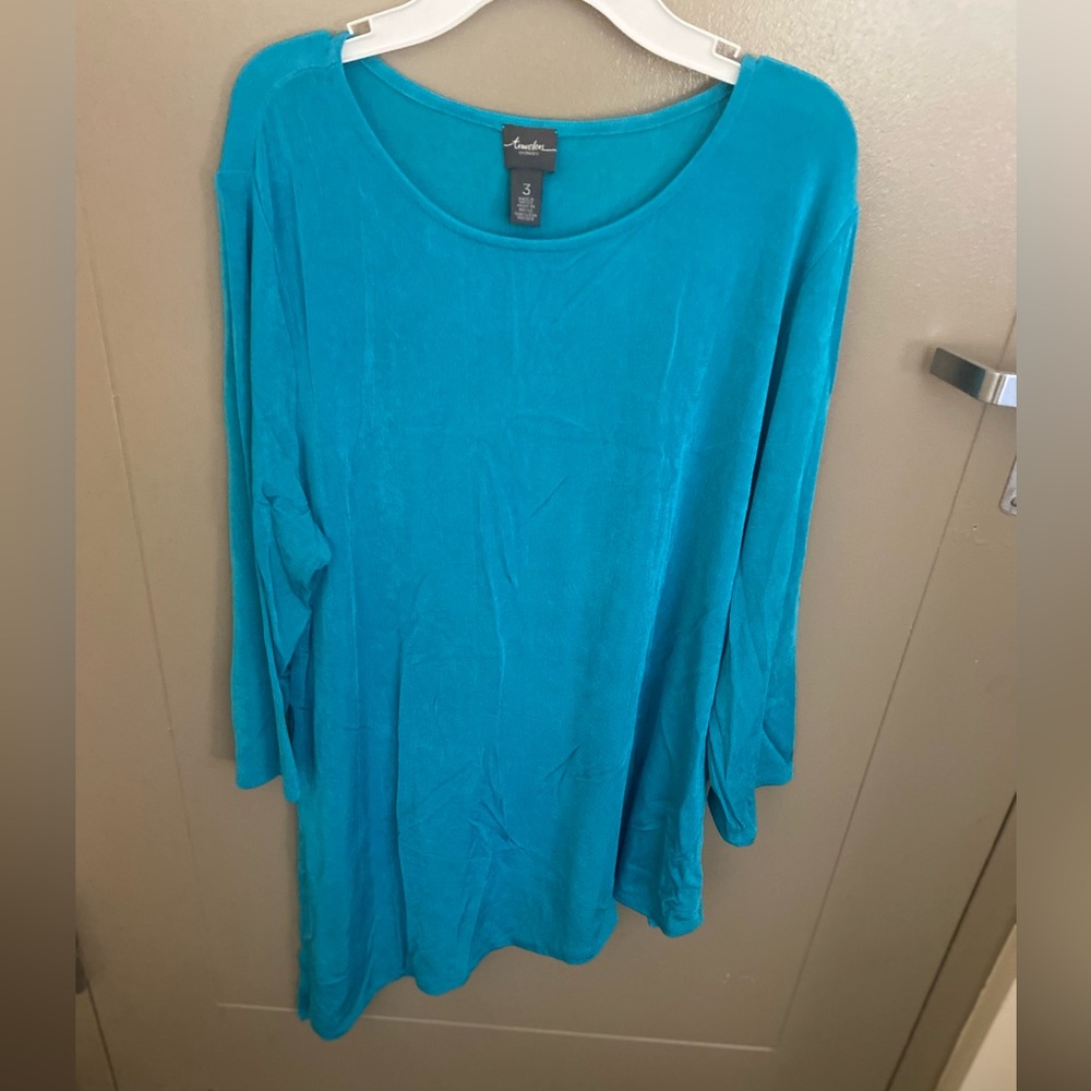 Chico NWT Travelers size 3 xl Sierrra 3/4 Sleeve Top Cosumel Blue $89